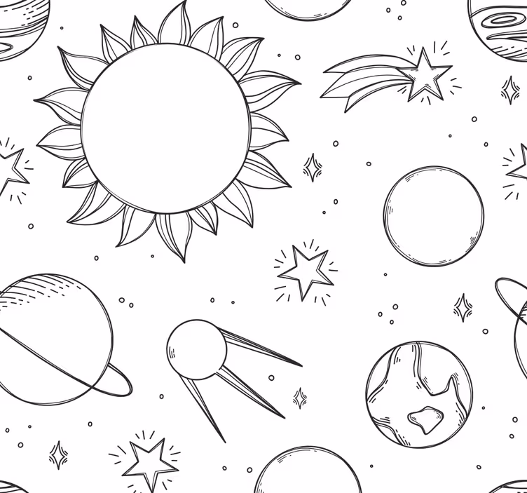 Ruimte doodle behang kinderkamer - TenStickers