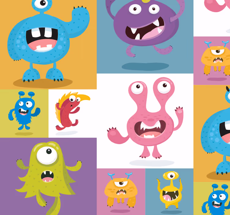 Vrolijke monsterpatronen babykamer behang - TenStickers