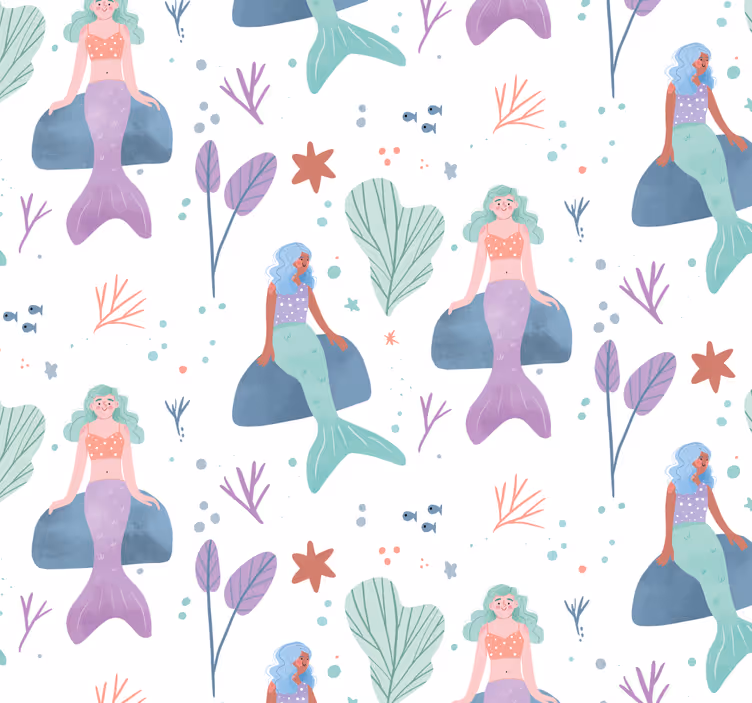Zeemeermin fantasie behang kinderkamer - TenStickers