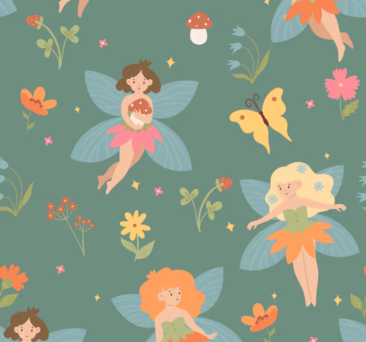 Feeën bloemenpatroon babykamer behang - TenStickers