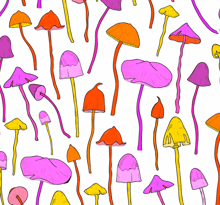 Behang hoofd slaapkamer funky paddenstoelenpatroon - TenStickers