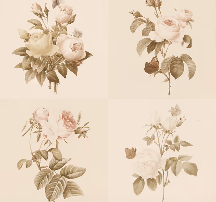 Ontwerp met bloementegels behang hal - TenStickers