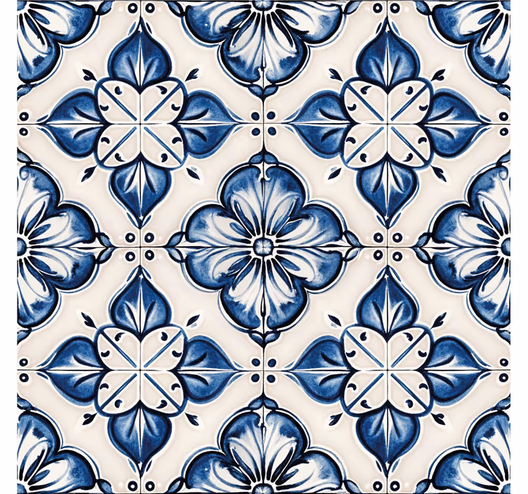 Blauw bloemmotief tegels behang - TenStickers