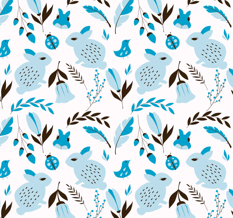 Blauwe konijntjes dieren behang - TenStickers
