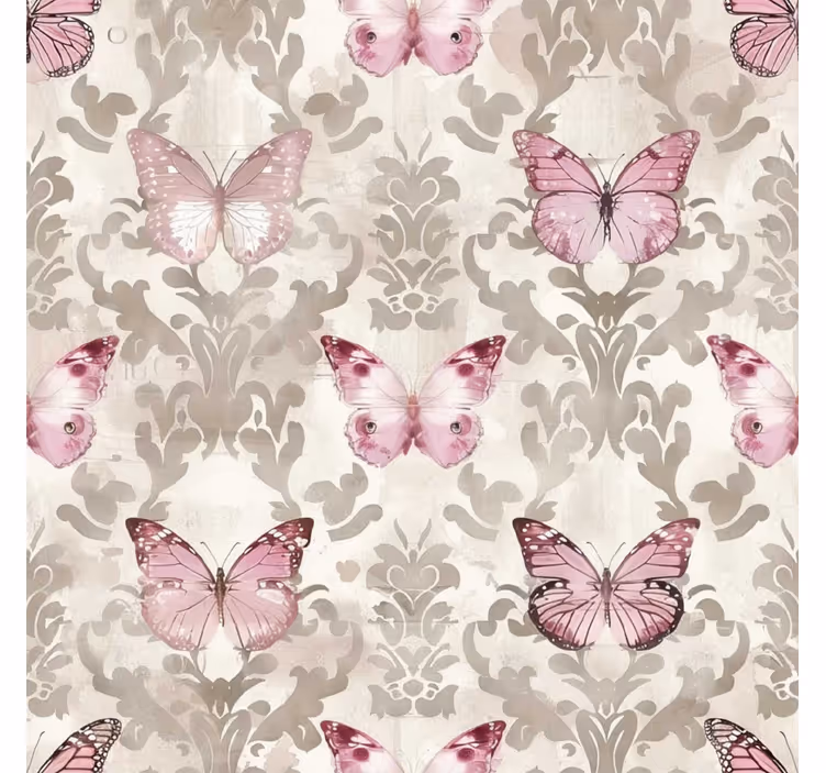 Roze vlinderspatroon behang barok - TenStickers