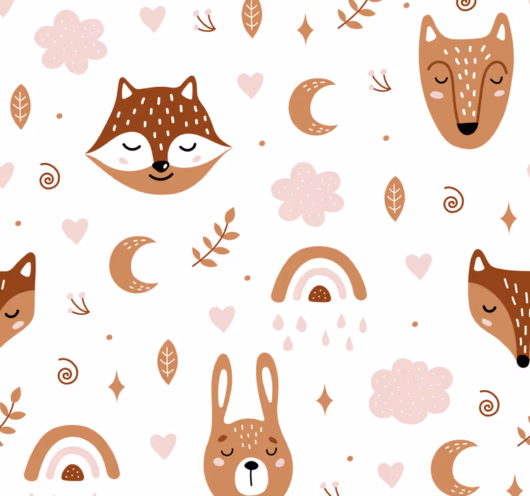 Kinderbehang Schattige bruine dieren en regenbogen - TenStickers