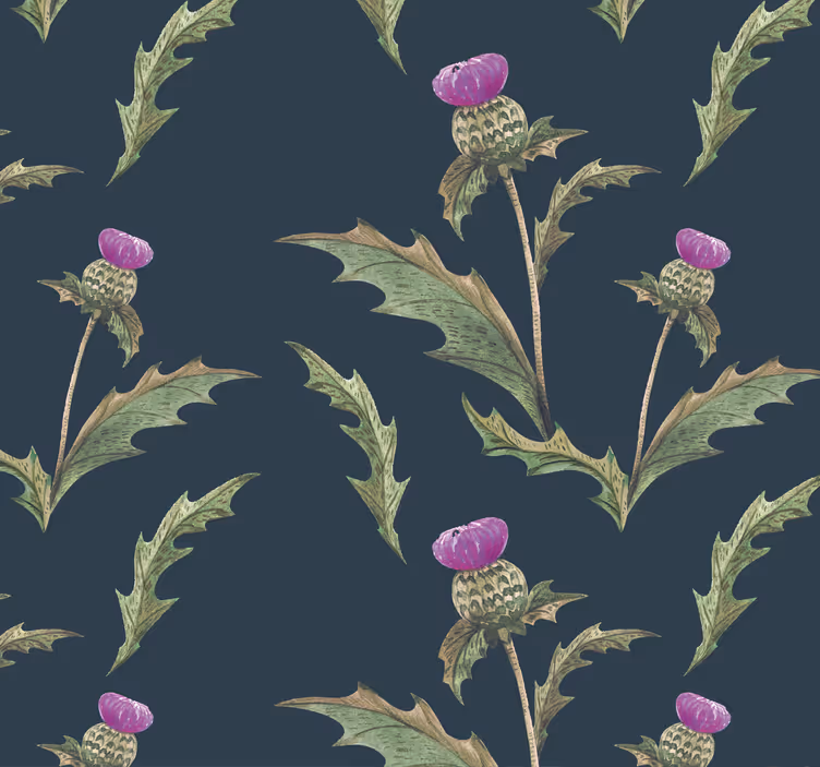 Slaapkamer behang met bloemen groene en paarse schotse distel - TenStickers