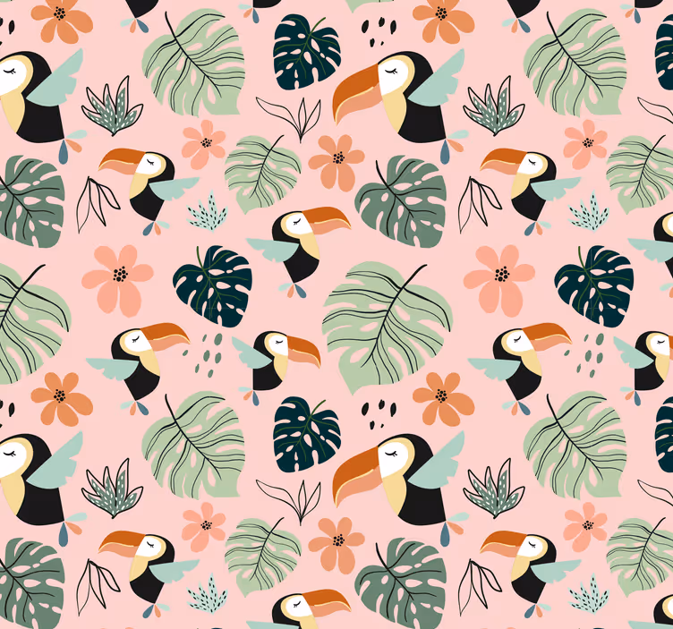 Slaapkamer behang jungle vogel en plant - TenStickers