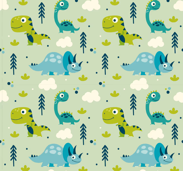 Groene achtergrond dinosaurus behang - TenStickers