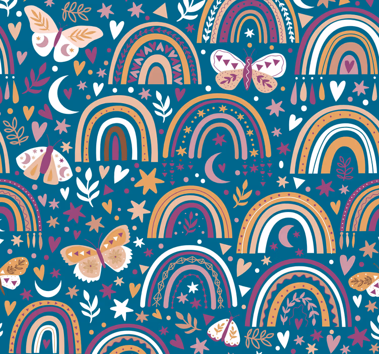 Kinderbehang Patroon met boho regenbogen - TenStickers