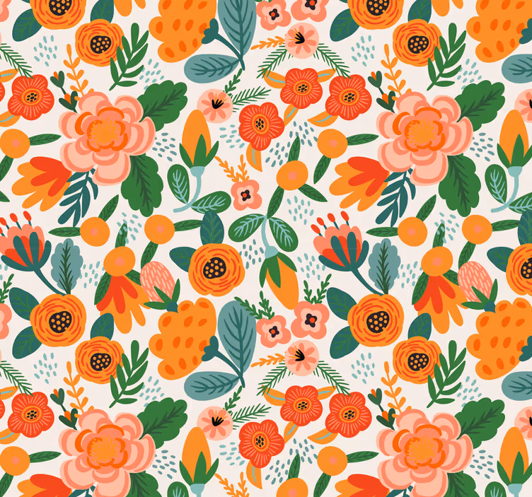 Rood oranje volksstijlpatroon behang woonkamer - TenStickers