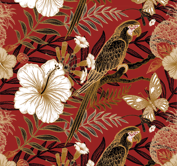 Slaapkamer behang met elegante rode bloemen - TenStickers