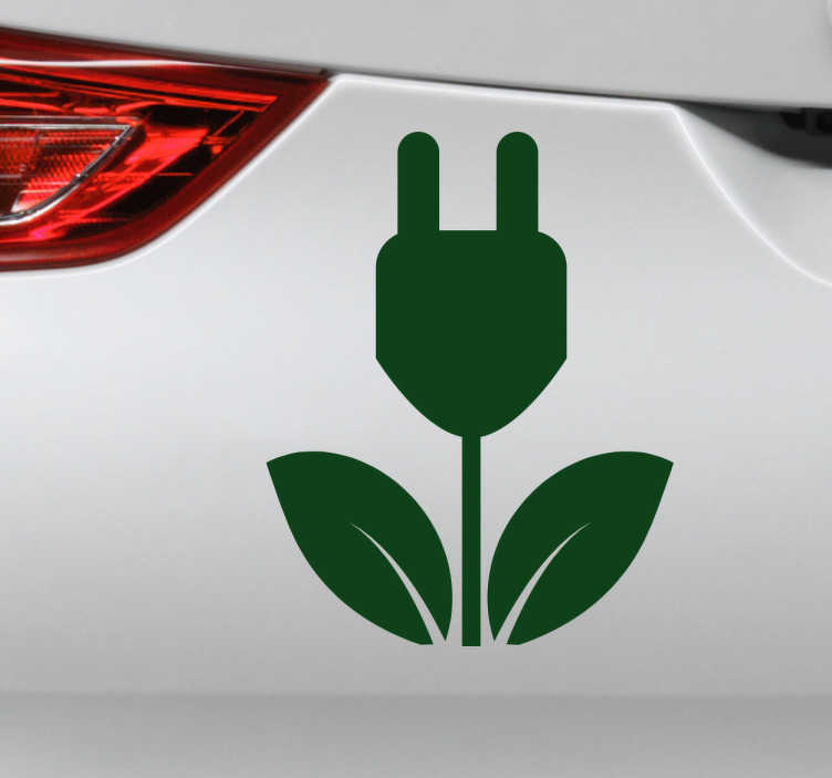 TenStickers. Autosticker elektrisch ecologisch. Autosticker voor elektrische auto's met de afbeelding van een stekker in de vorm van een plant. Laat uw ecologische bewustzijn zien.