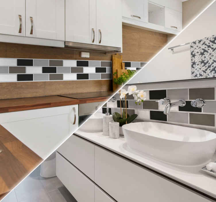 TenStickers. Decoratie sticker badkamer. Een unieke en manier om verschillende ruimtes in huis te decoreren met deze decoratie sticker met tegelrand!