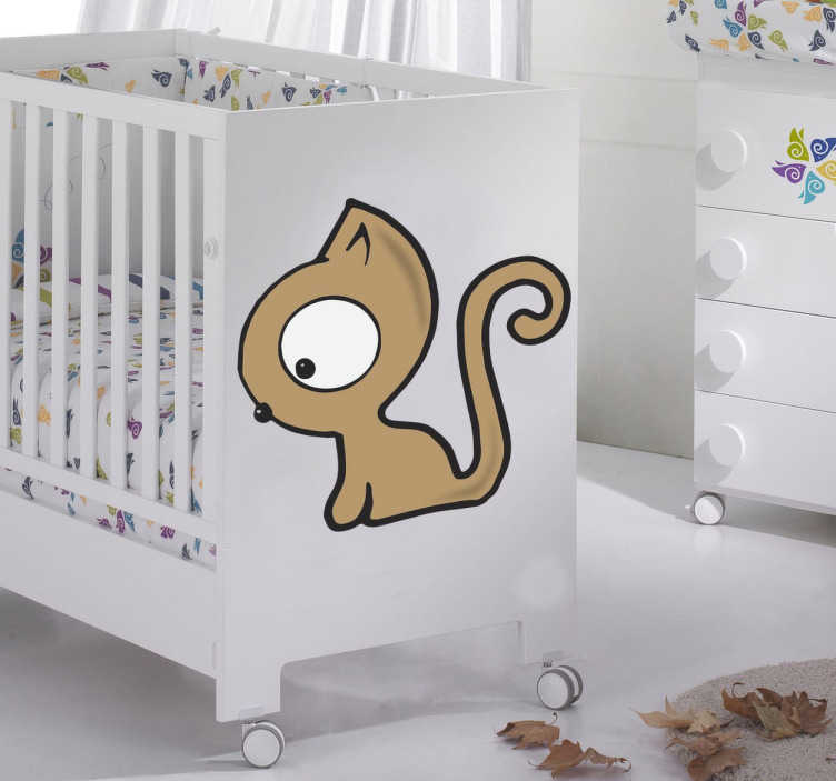 TenStickers. Kleine kat Sticker. Deze lieve kleine kat sticker zal uw babykamer of de kinderkamer personaliseren! U kunt hem beplakken op de muren, deuren, kasten, ramen.