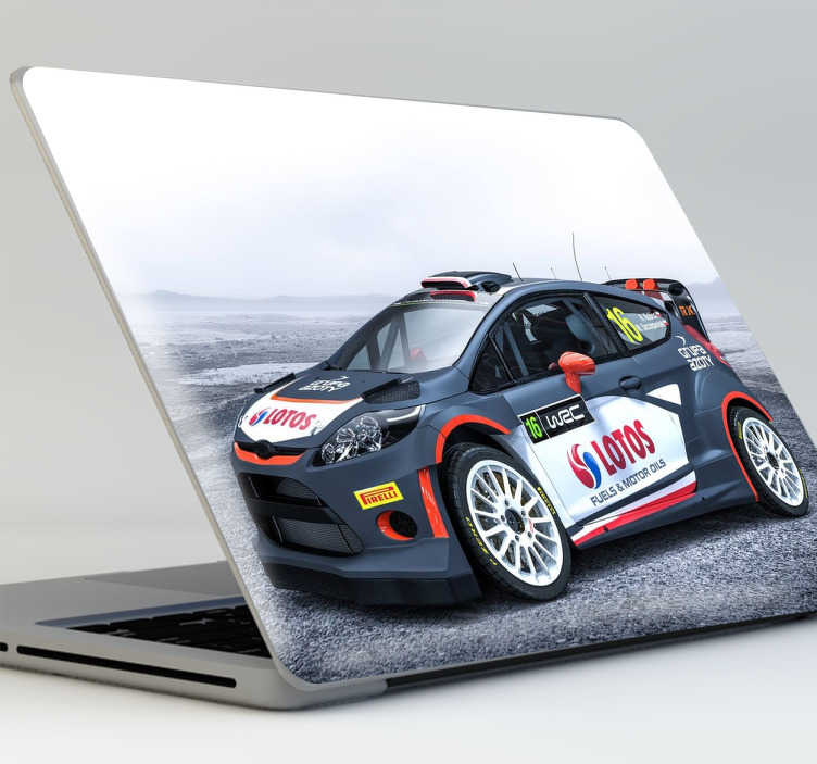 TenStickers. Laptop sticker rally auto. Deze laptopsticker heeft een foto realistische plaatje van een rally auto met sponsoren. De foto heeft een zeer moderne auto,