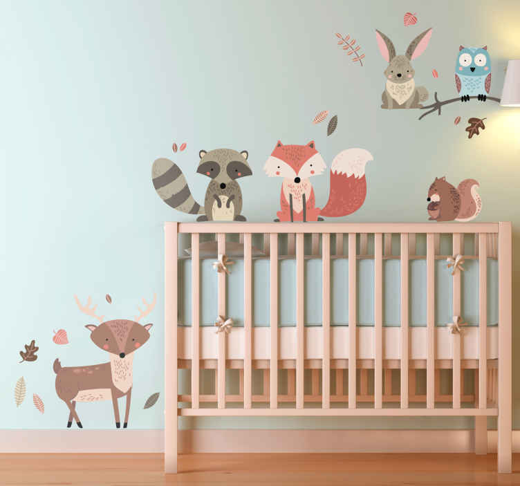 TenStickers. Muursticker diertjes babykamer. Stickerset van verschillende, schattige dieren. Ideaal voor het decoreren van de babykamer. Verkrijgbaar in verschillende maten. Eenvoudig aan te brengen.