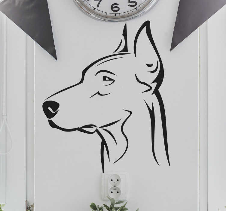 TenStickers. Muursticker Doberman. Deze muursticker heeft een geïllustreerde afbeelding van een Dobermann die op zij kijkt. Deze trouwe viervoeter