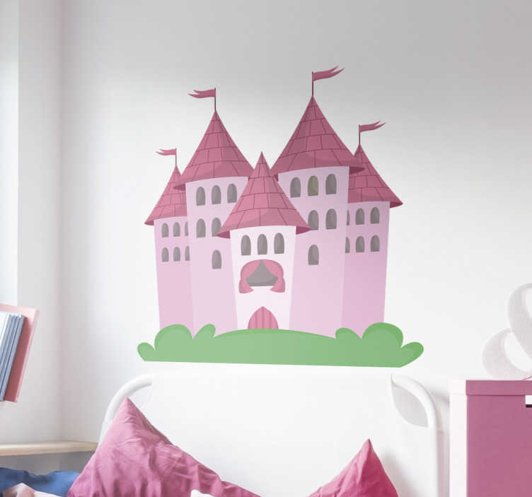 TenStickers. Muursticker kinderen kasteel roze. Muursticker speciaal voor kinderen met een prachtig en magisch kasteel in verschillende tinten roze.