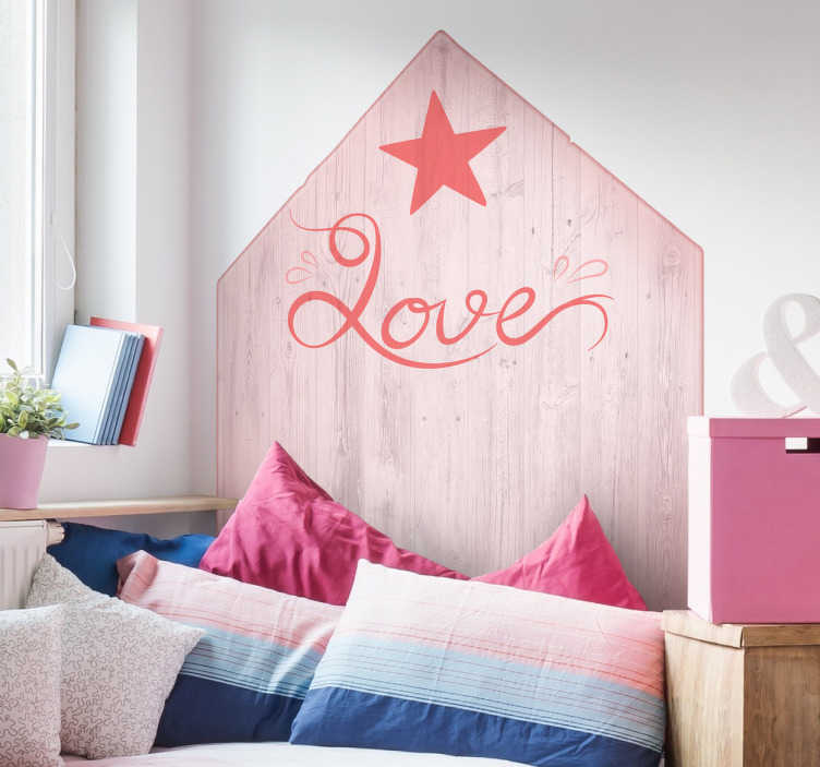 TenStickers. Muursticker love. Prachtige bed hoofdeinde sticker met een ster en de tekst "Love". Verkrijgbaar in verschillende afmetingen. Eenvoudig aan te brengen.
