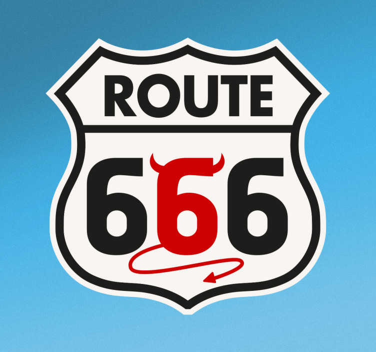 TenStickers. Muursticker Route 66 duiveltje. Muursticker met het logo van de wereldberoemde weg Route 66 maar dan met het nummer 666 en een cijfer als een duiveltje.