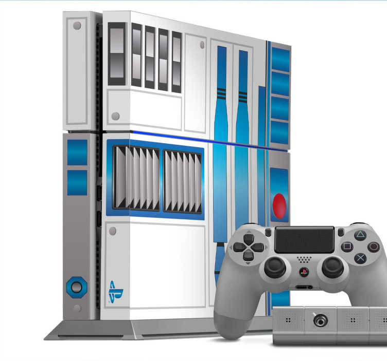 TenStickers. R2D2 Star Wars PS4 Sticker. Een nieuwe PS4 sticker gebaseerd op de beroemde Hollywood robot uit de serie Star Wars, R2D2. Afmetingen aanpasbaar. Express verzending 24/48u.
