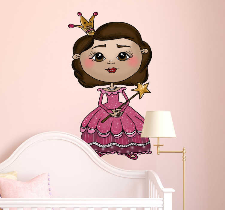 TenStickers. Schattige Muursticker Prinses. Maak van de kinderkamer een echte prinsessen kamer met deze muursticker waar een prinses op is afgebeeld. Ook voor ramen en auto's.
