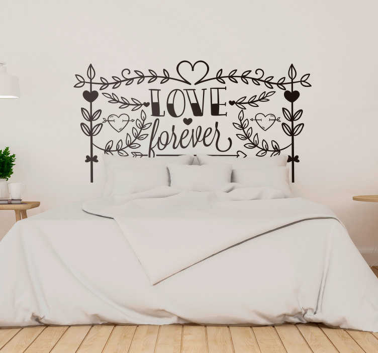 TenStickers. Slaapkamer muursticker love forever. Breng een eerbetoon aan de eeuwige liefde met deze fantastische muursticker met de tekst "Love forever". Express verzending 24/48u.
