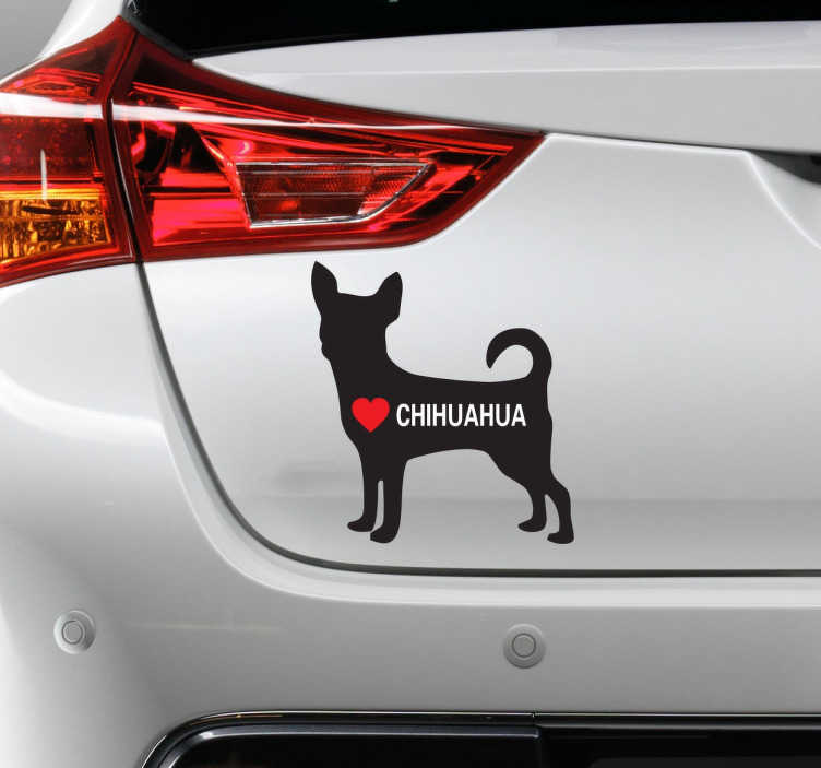 TenStickers. Sticker chihuahua liefde hart. Ben je gek op Chihuahua´s? Dan grijp je kans hier hebben wij een kleine sticker voor een van de kleinste honden ter wereld.
