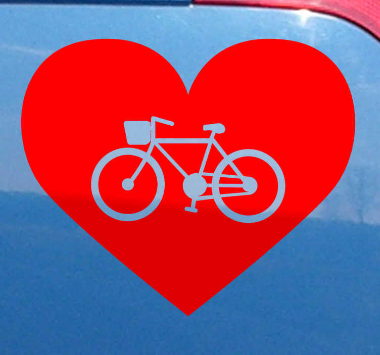 TenStickers. Sticker fietsen liefde hartje love. Een decoratie sticker waarmee je je liefde voor fietsen uit! Een prachtige sticker van een hartje met in het midden de afbeelding van een fiets.