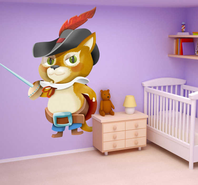 TenStickers. Sticker kinderen gelaarzde kat. Een leuke muursticker gebaseerd op het bekende sprookje "De gelaarzde kat". Een leuke interieursticker voor het decoreren van de kinderkamer.