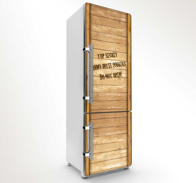 TenStickers. Sticker koelkast stijgerhout. Deze sticker omtrent een koelkaststicker Geïnspireerd door de avonturen van Dr. Jones. Een recreatie van de houten doos waar de Ark is opgeborgen!