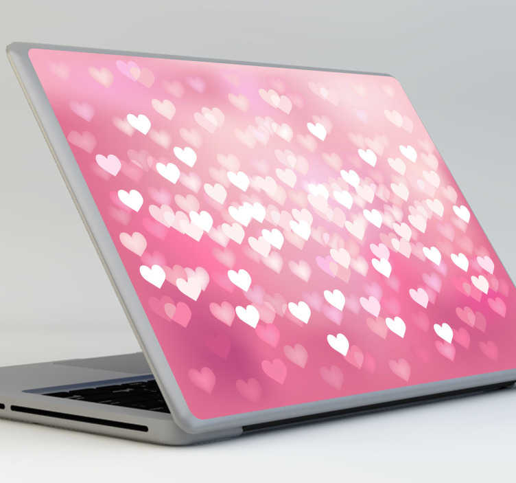 TenStickers. Sticker laptop hartjes liefde. Een leuke laptop sticker voor de achterzijde van je laptop mee te versieren. Een decoratie sticker van witte hartjes op een roze achtergrond.