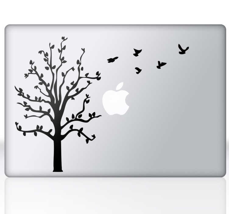 TenStickers. Sticker Laptop Macbook Boom vogels. Een leuk decoratie sticker voor op je laptop op apple toestel! Een leuke sticker van een mooie boom gevuld met raven.