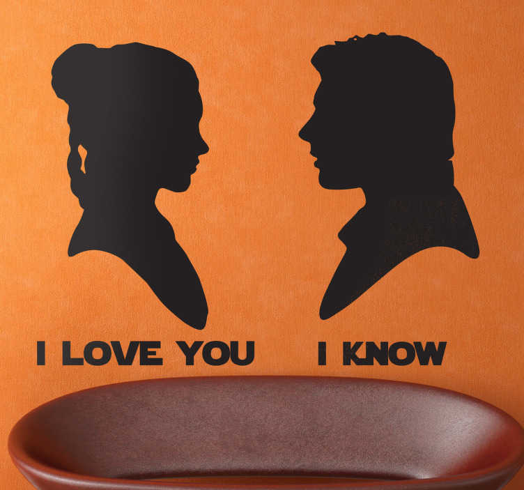 TenStickers. Sticker silhouette Leia en Han Solo. Deze sticker omtrent het moment dat Leia en Han Solo uit Star Wars gaan zoenen. Ideaal voor grote fans van Star Wars.