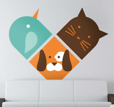 Muursticker hart trio dieren