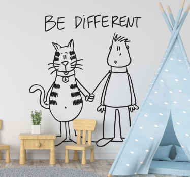 Muursticker jongen kat ´Be Different´
