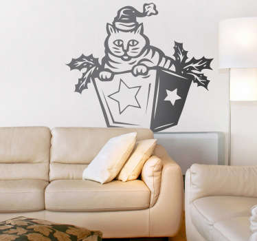 Muursticker kat kerstcadeau