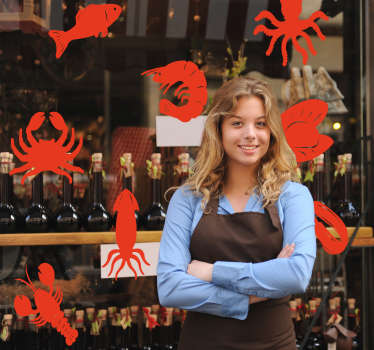 Muurstickers dieren krab en vis etalage sticker