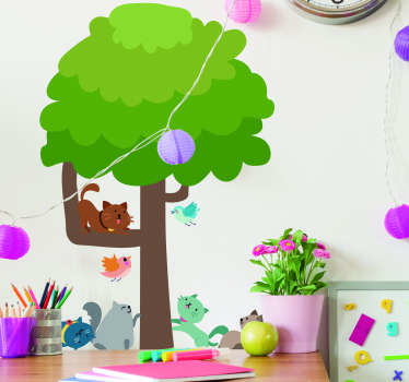 Muurstickers kinderkamer boom en vier katten