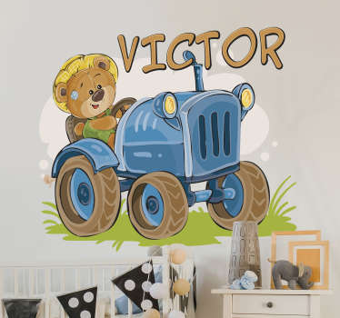 Kinderkamer muursticker tractor gepersonaliseerd met naam