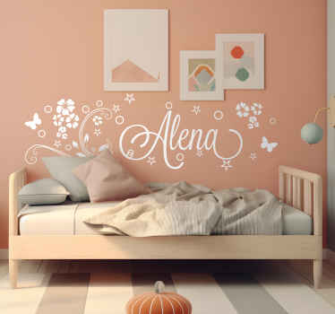 Naamsticker bloemen en vlinders