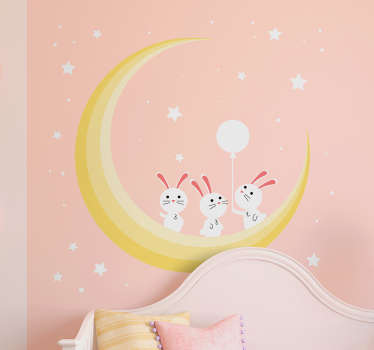 Sticker kinderkamer konijnen maan