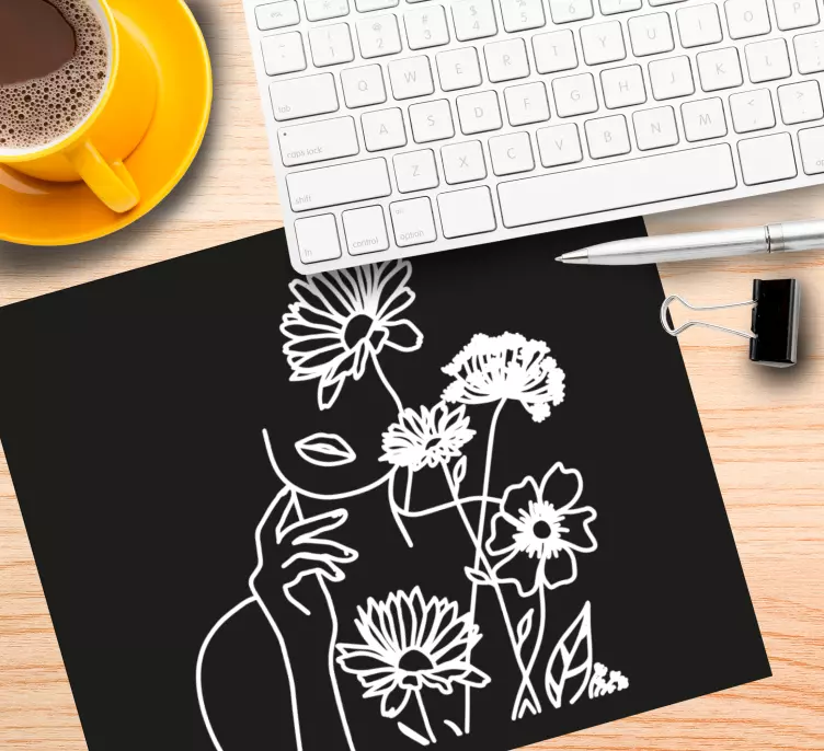Bloemen silhouet kunst originele muismat - TenStickers