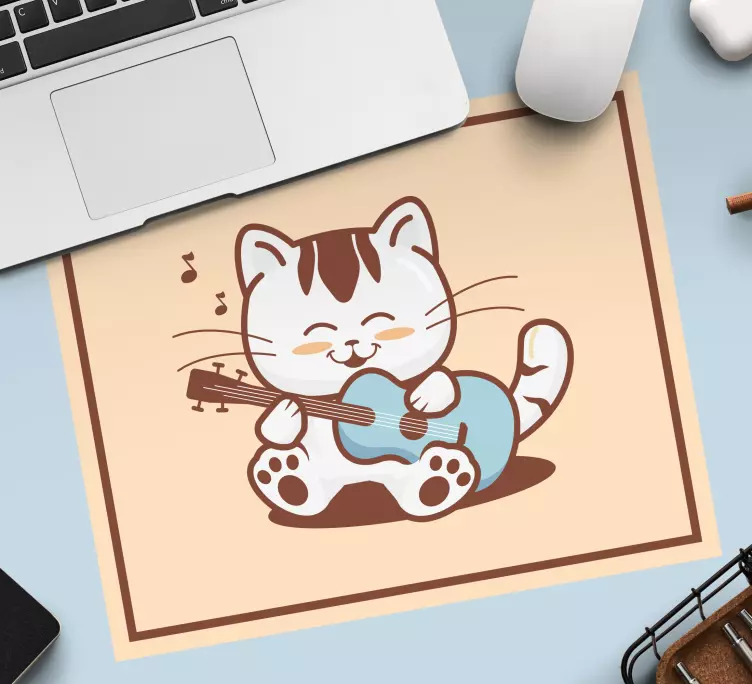Gaming muismat schattige kat speelt gitaar - TenStickers