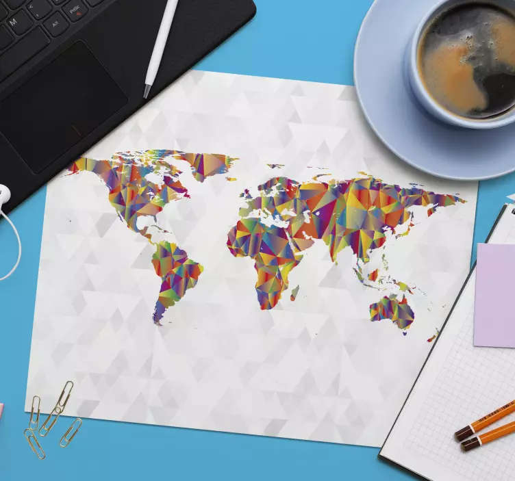 Kleurrijke geometrische weergave muismat wereldkaart - TenStickers