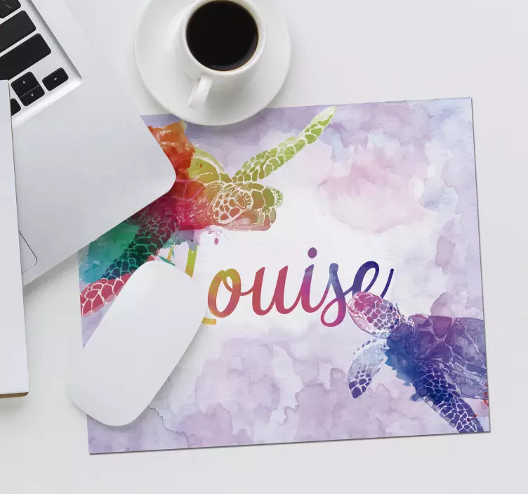 Kleurrijke schildpadden met naam muismat - TenStickers