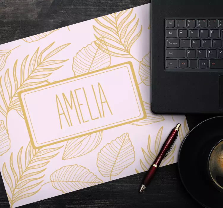 Muismat met naam elegant bladerenpatroon - TenStickers