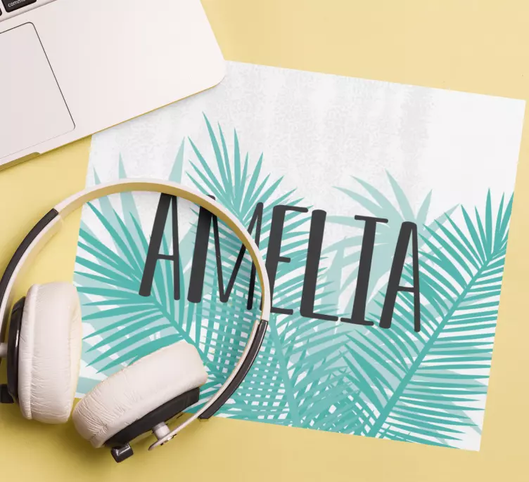 Muismat met naam tropisch bladpatroon - TenStickers
