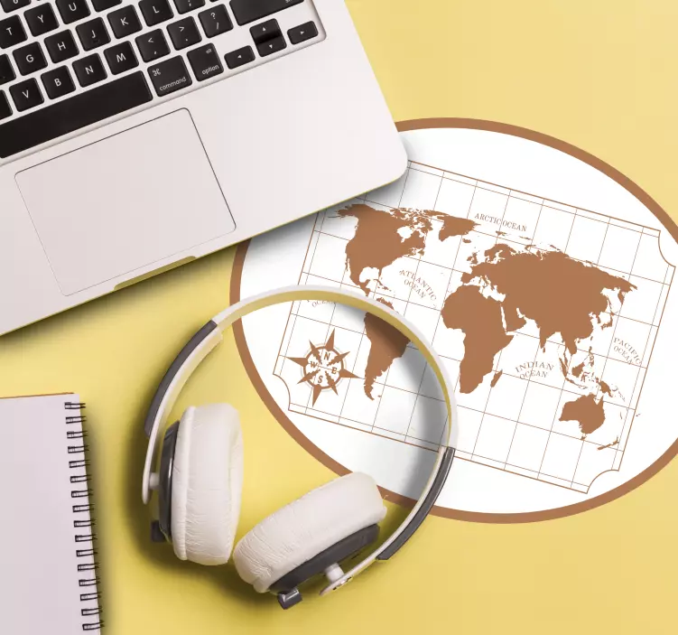 Muismat wereldkaart met kompas - TenStickers